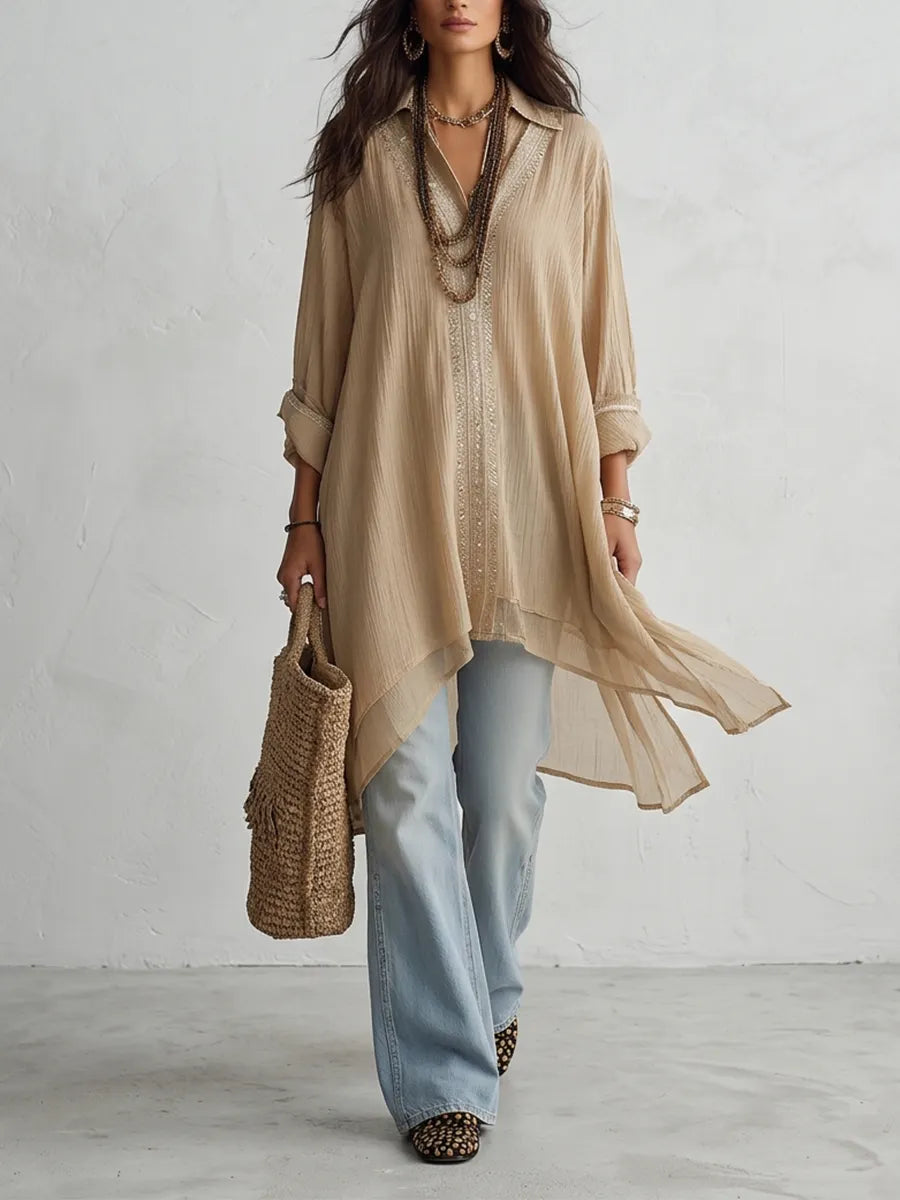 Sandstone Breeze Layered Shirt Dress