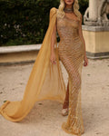 Women's Shawl silk scarf sequined evening dress