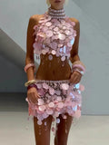 shiny sequinned tasseled Sleeveless vest tops & mini dresses sets