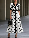 Black And White Polka Dot Shirt Dress (Mid-Length)