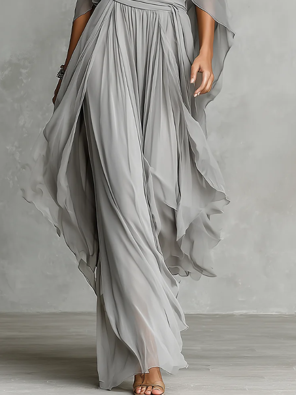 Flowy Off-shoulder Blouse And Skirt Two-piece Set