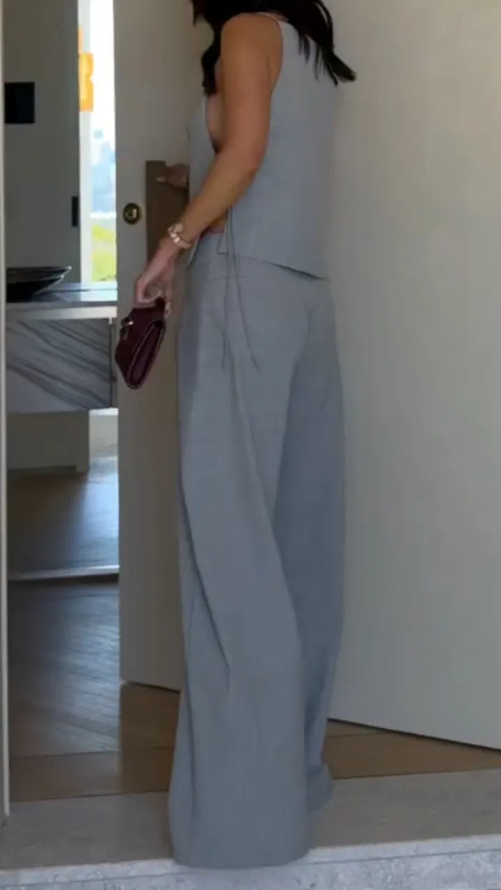 Gray Cami Top Wide Leg Pants Two Piece Set