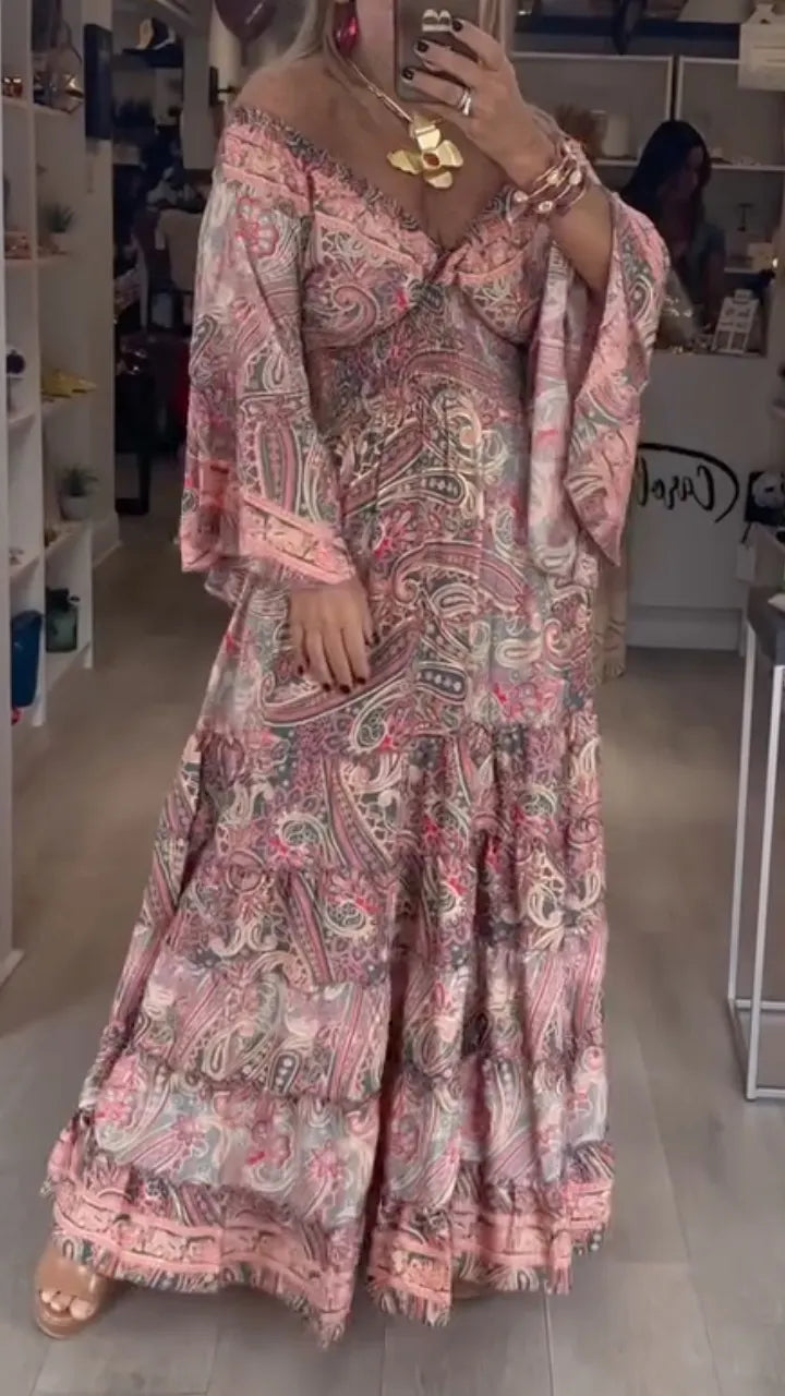 Boho Paisley Print Tiered Maxi Dress