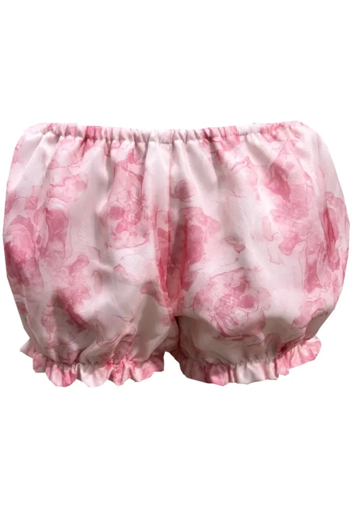 Strapless Floral Bow Ruffle Three Piece Dress Pink