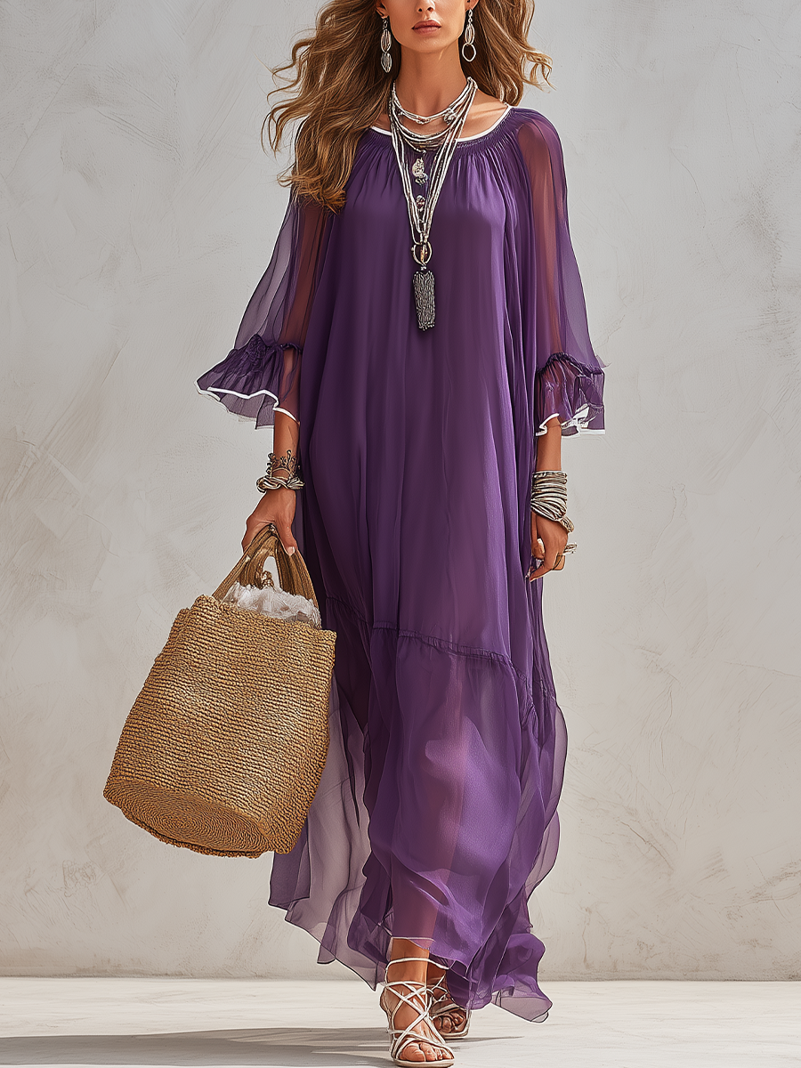 Bohemian Style Purple Chiffon Maxi Dress