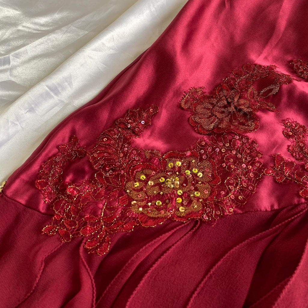 Women's Burgundy and Gold Dress