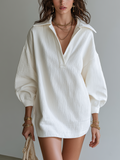 Stylish White Textured Soft Shirt Dress