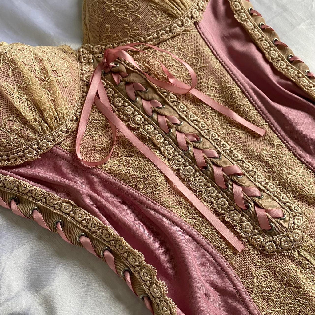 Women's Pink and Cream Dress