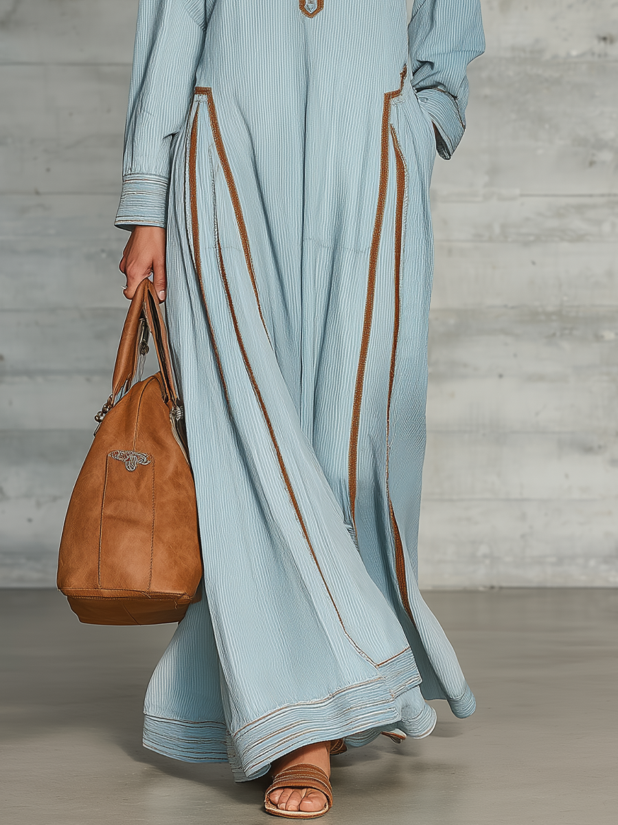 Resort Luxe Contrast Trim Pocket Maxi Dress