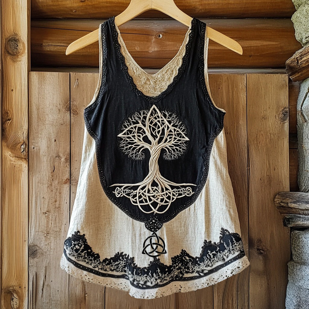 Vintage Life Of Tree Patchwork Art Comfy Tank