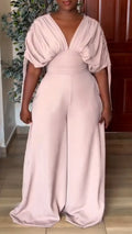 V‑Neck Draped Batwing Sleeve Wide Leg Jumpsuit