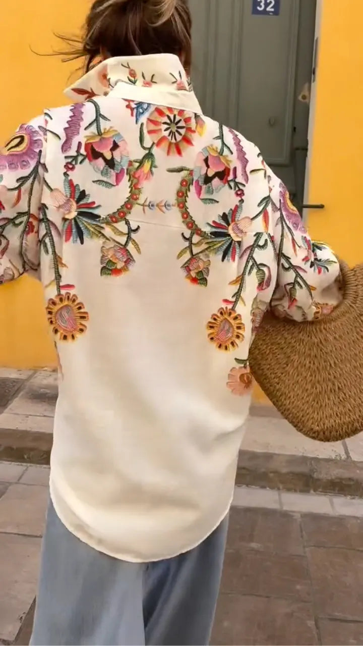 Women's Printed Casual Shirt with Turn-down Collar