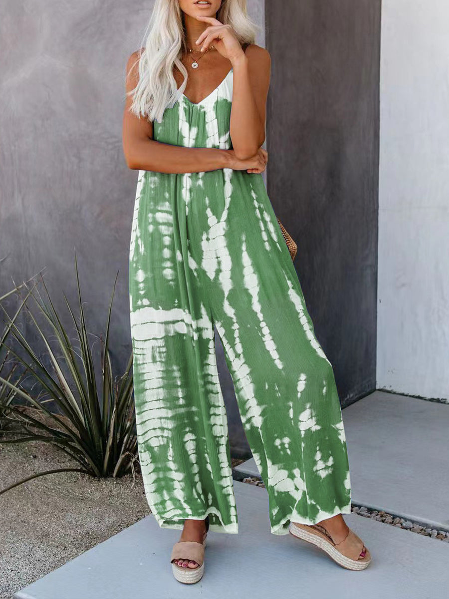 Casual Artistic-print Linen And Cotton Jumpsuit