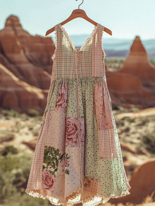 Vintage Summer Print Patchwork Dress 4300