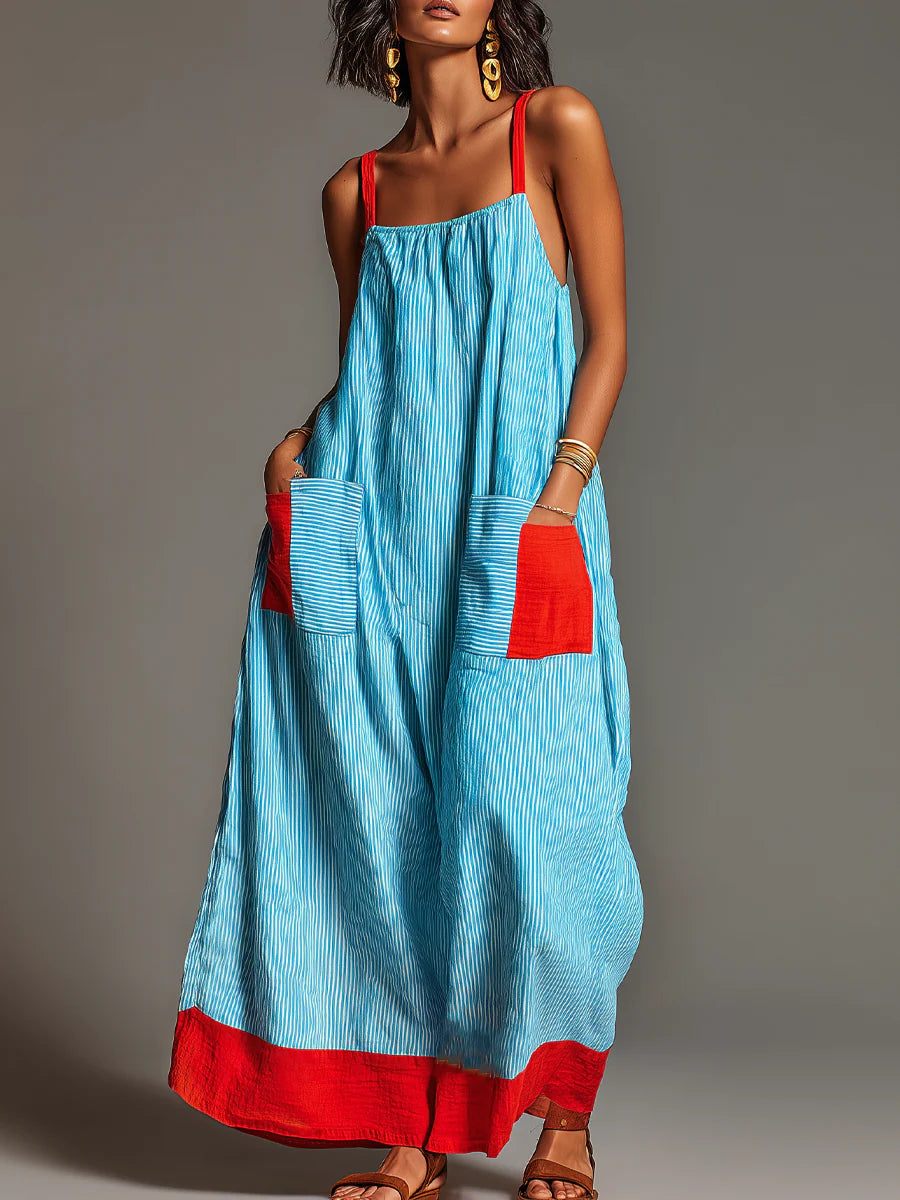 Stripe Patchwork Maxi Dress