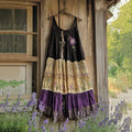 Vintage Tribal Lace Embroidered Violet Art Linen Maxi Dress