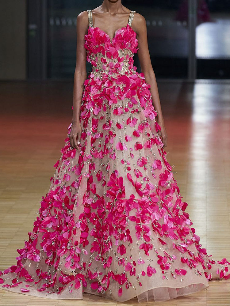 Bohemia Spaghetti-Neck Beaded Decorate Applique A-Line Maxi Dresses