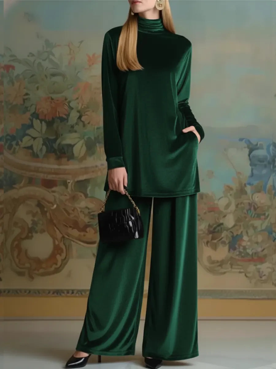 Women's Cozy Velvet Top and Pants Two-Piece Set