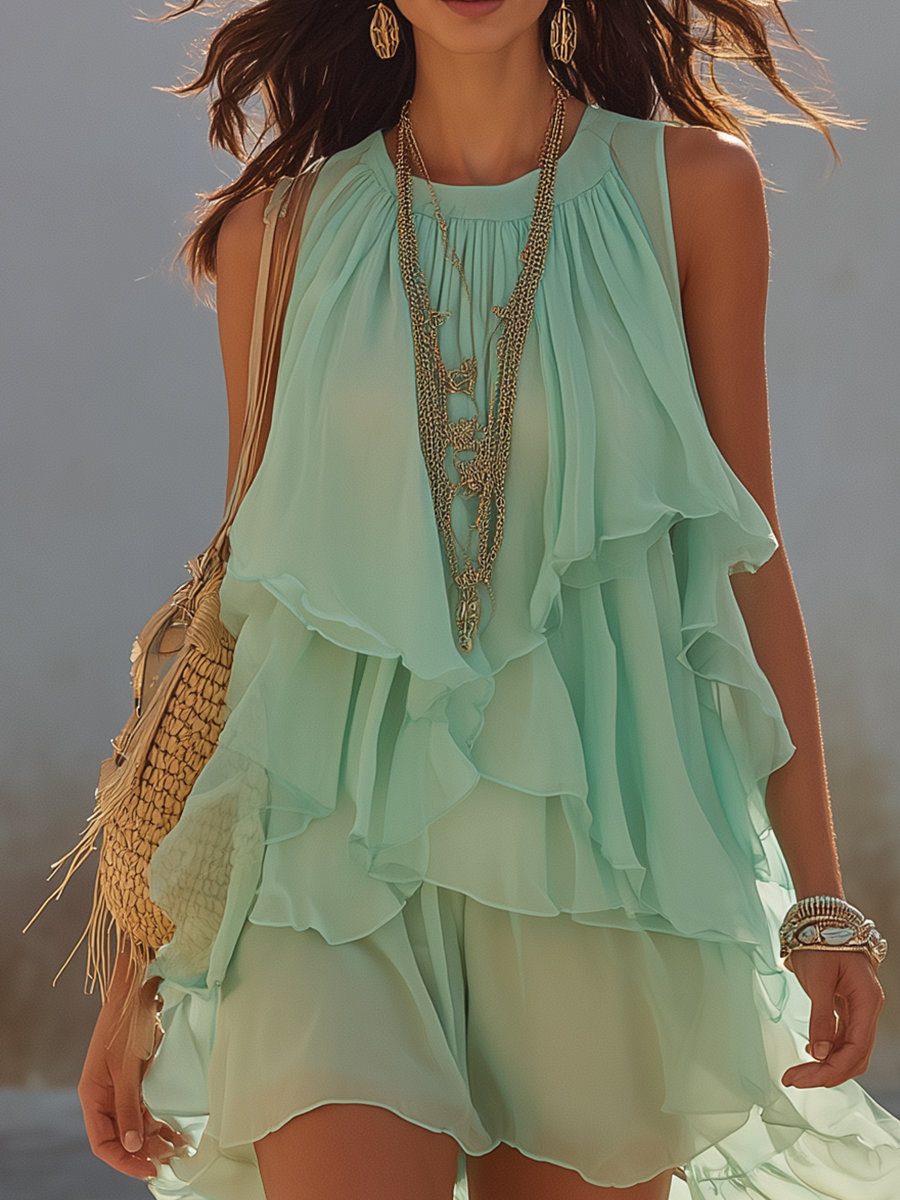 Fresh Mint Green Chiffon Mini Skirt