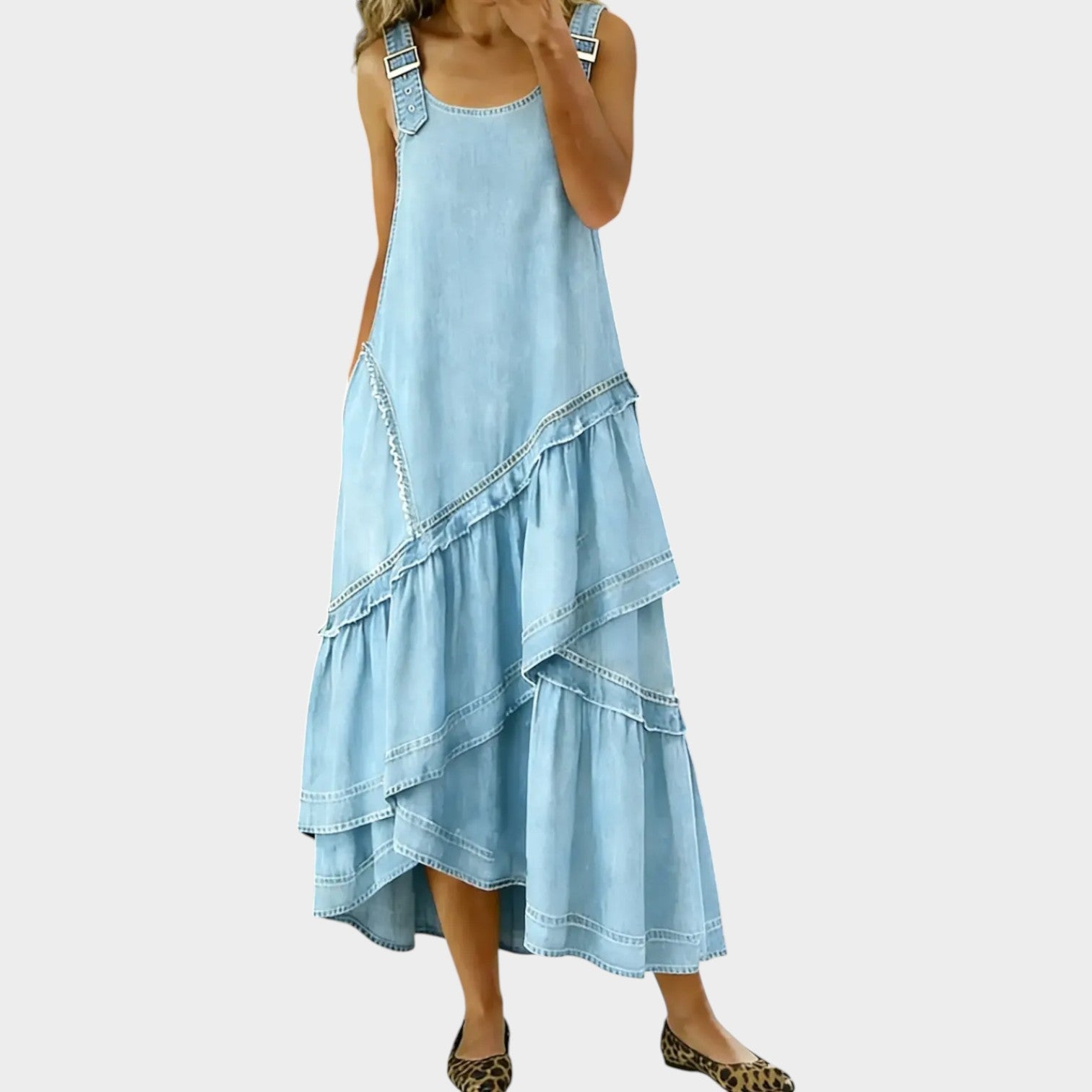 Vintage Denim Layered Maxi Dress