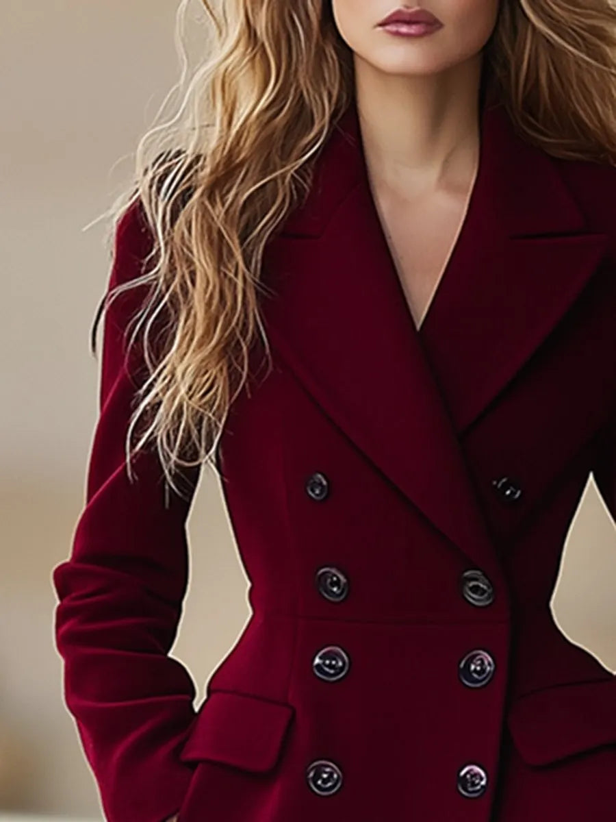 [24-hour shipping out]High-End Temperament Double-Breasted Waist Lapel Coat