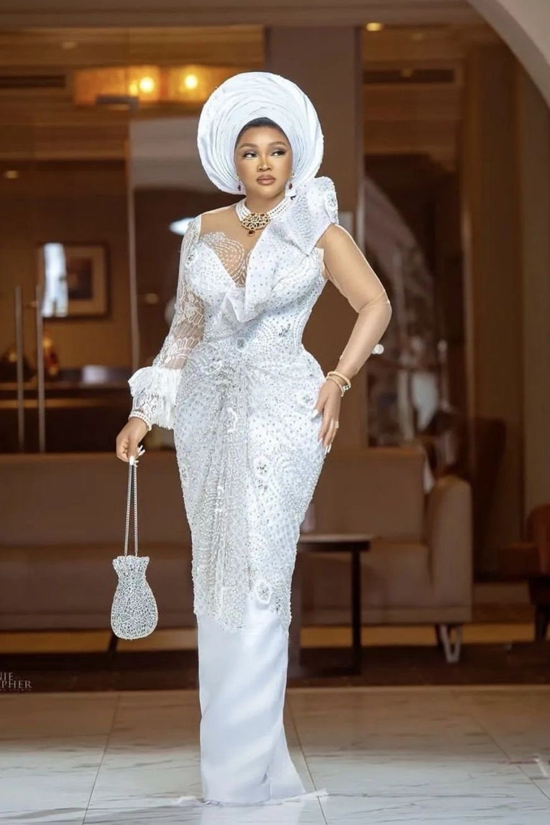 White Luxury Wedding Dress, Birthday dress, African clothing, African fashion, Prom dress, Wedding Guest, Owanbe,Engagement Dress,Photoshoot