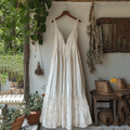 Vintage Lace Art Linen Maxi Suspender Dress