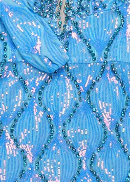 One Shoulder Crystal Dress Blue