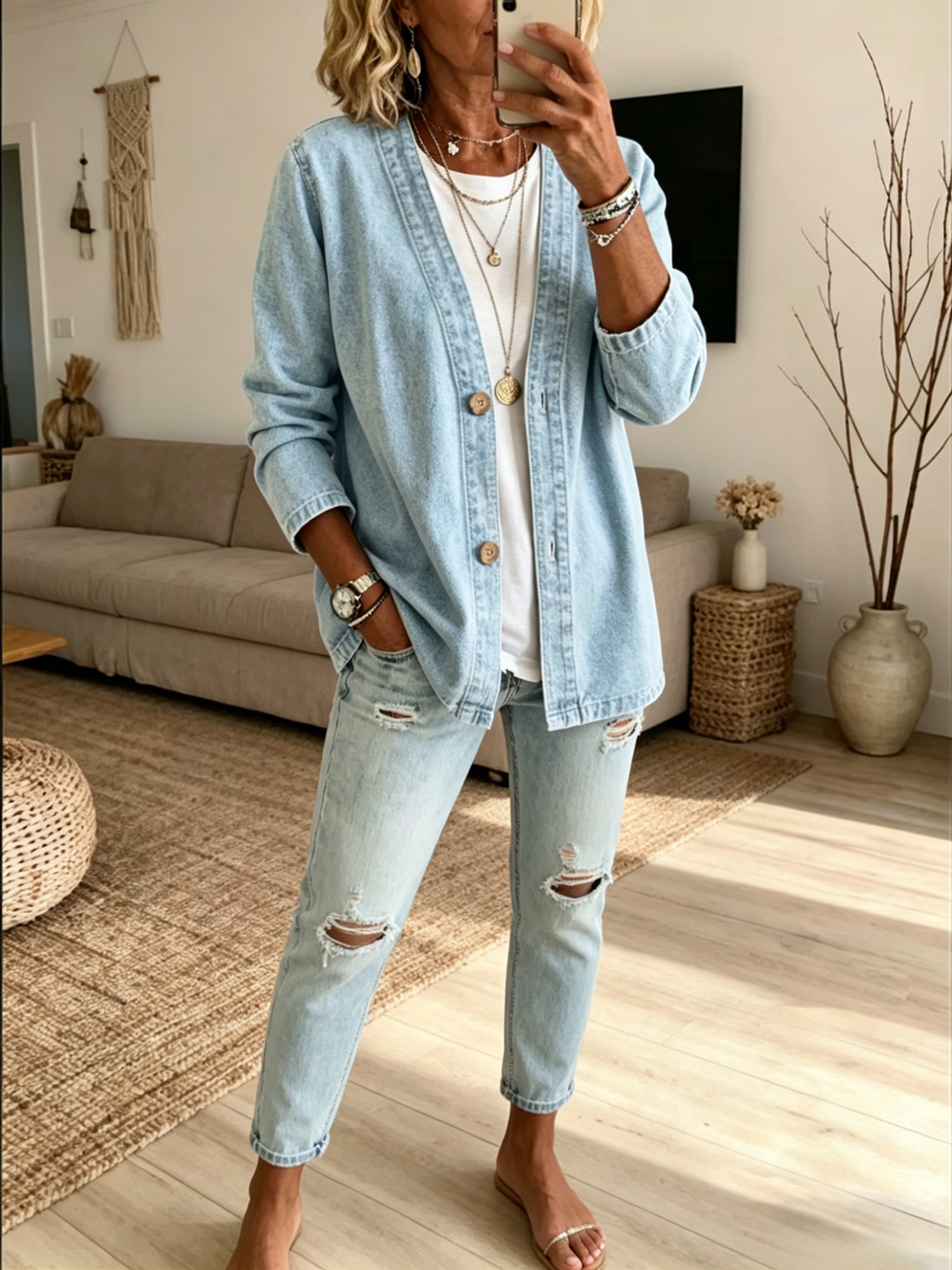 V-Neck Denim Cardigan Jacket
