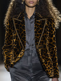 [24-hour shipping out]Casual Fashion Velvet Leopard Print Lapel Gold Edge Blazer