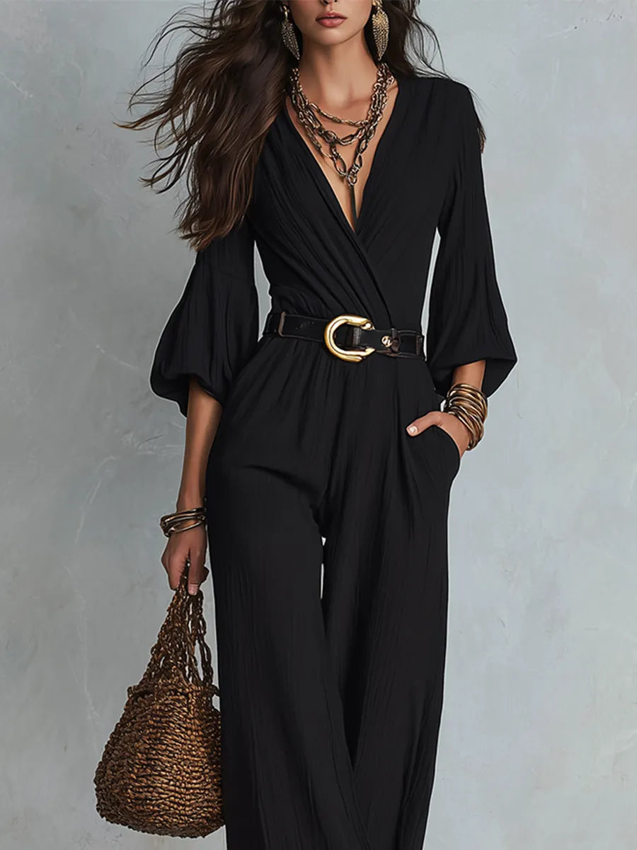 Noir Goddess Wide-Leg Jumpsuit