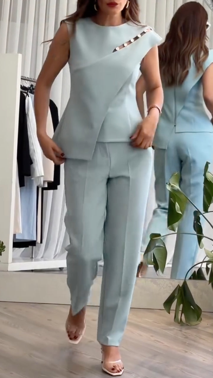Light Blue Tailored 2‑Piece Set