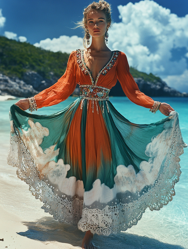 Summer vacation fashion elegant contrast color dress 2524