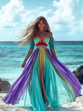 Summer vacation fashion elegant contrast color dress dd4b