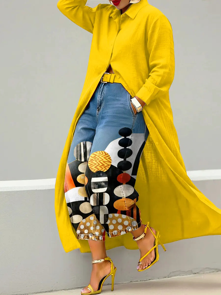 Women's Abstract Art Print Casual Loose Wide-leg Denim Pants