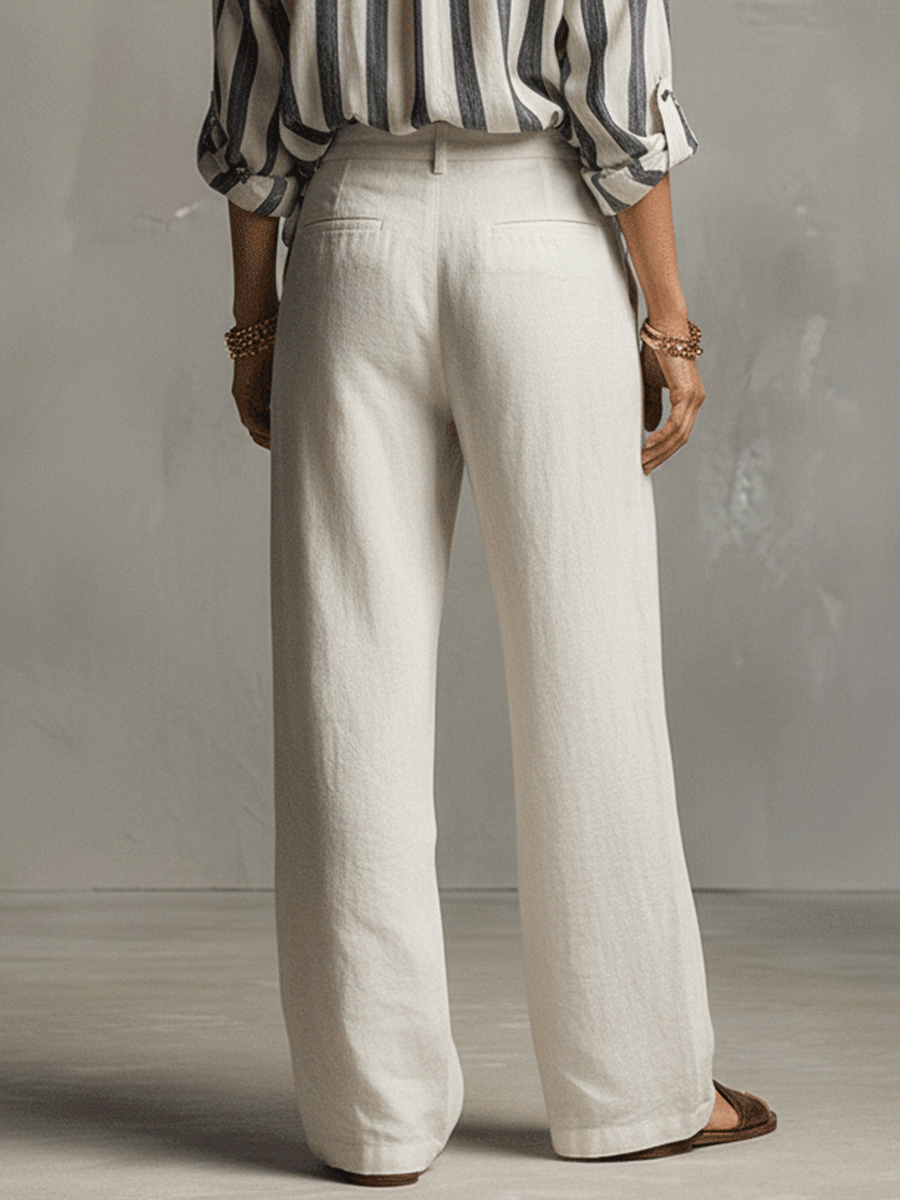Relaxed Linen Wide-Leg Pants In Soft Ivory