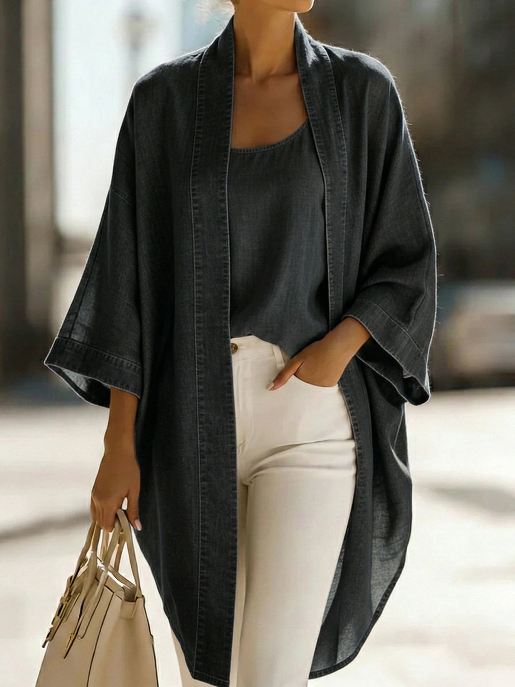 Women’s Casual Denim Two-Piece Set – Elegant Everyday Top & Wide-Leg Pants Outfit