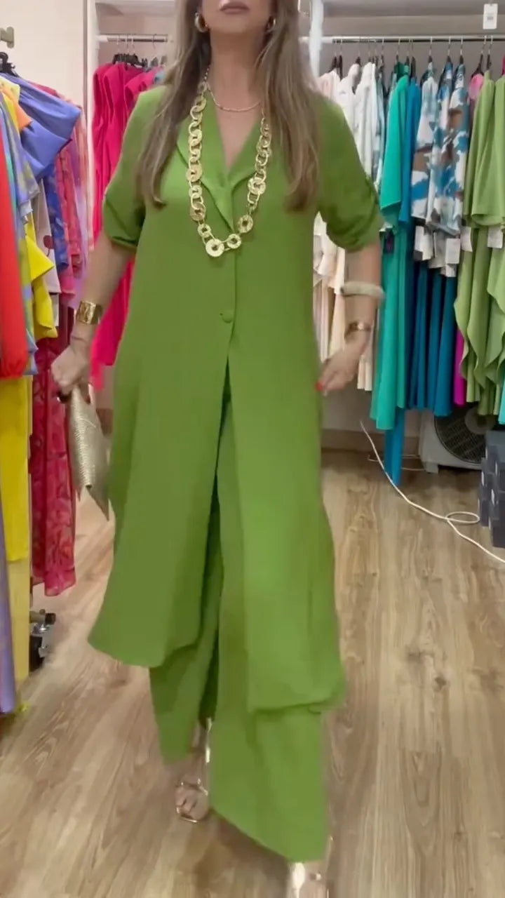 Longline Shirt & Wide Leg Pants Co‑Ord Set