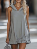 [24-hour shipping out]Casual Fashion Loose Grey Sleeveless Hoodie Style Mini Dress
