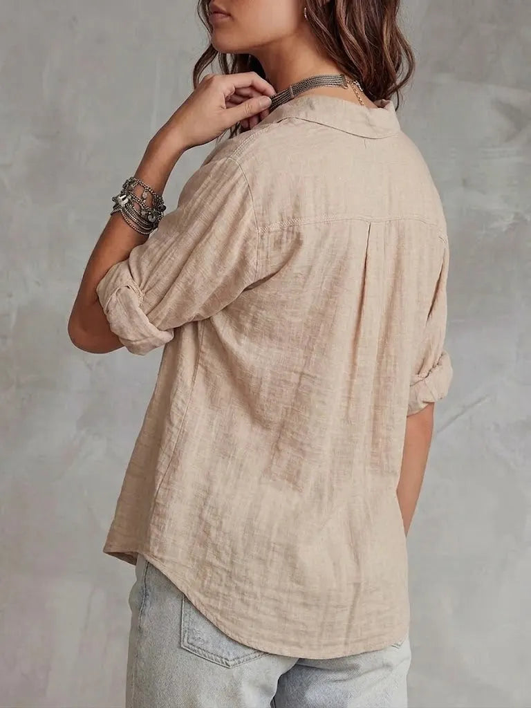 Casual Linen And Cotton Shirt With Lace Splicing