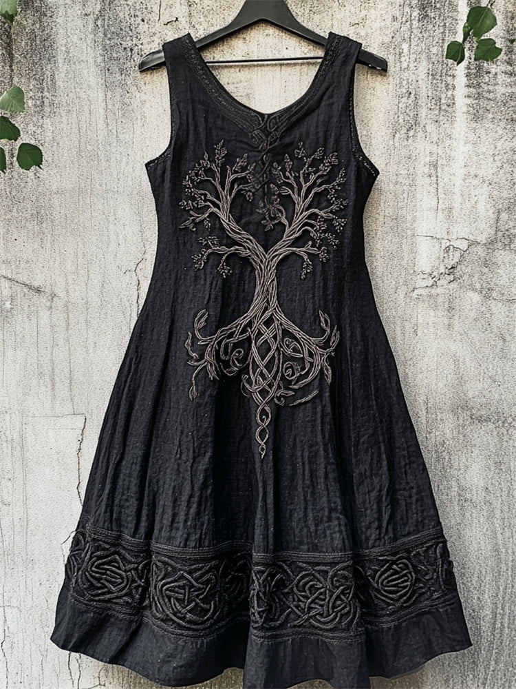 Vintage Tree Of Life Celtic Embroidered Linen Dress