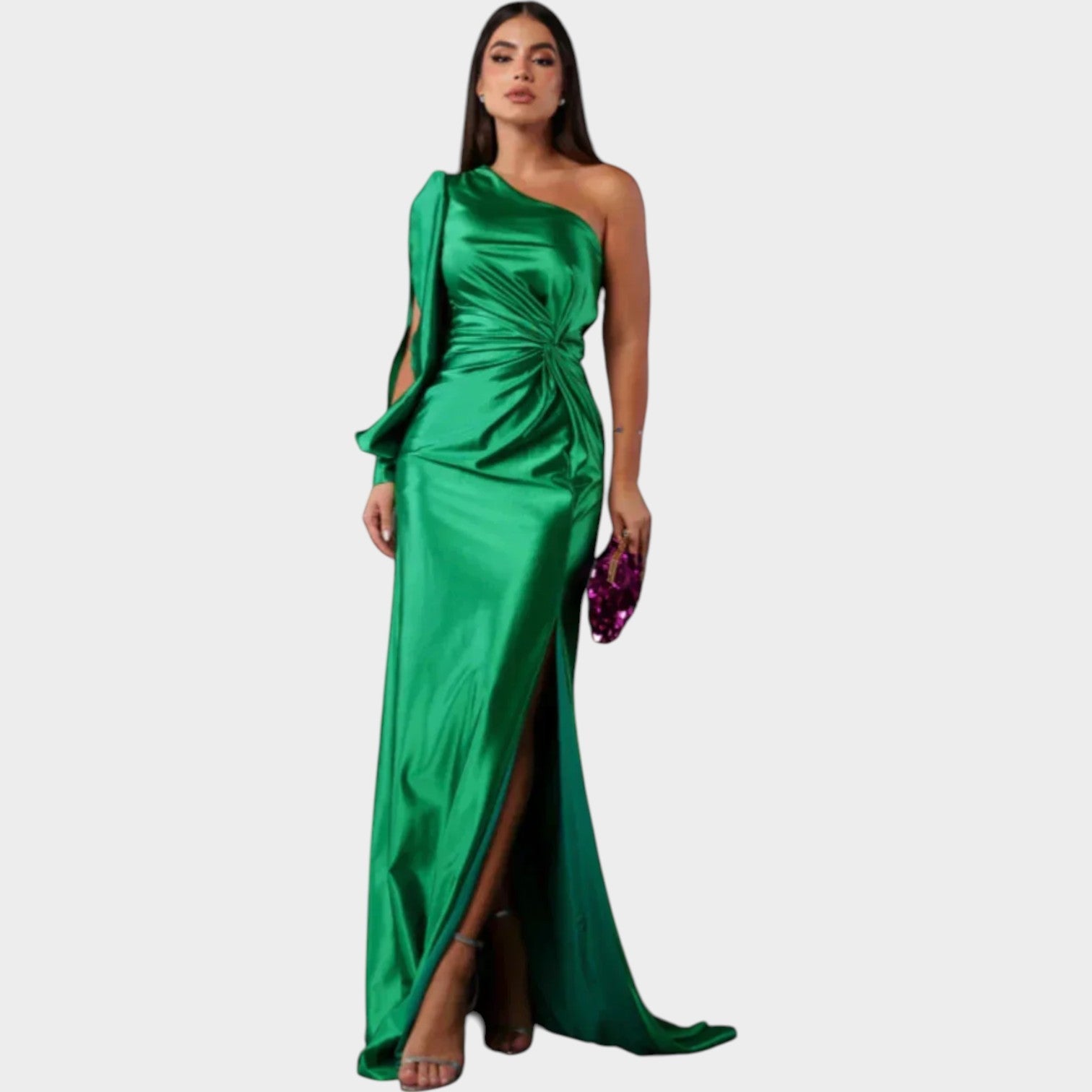 One-Shoulder Satin Evening Gown