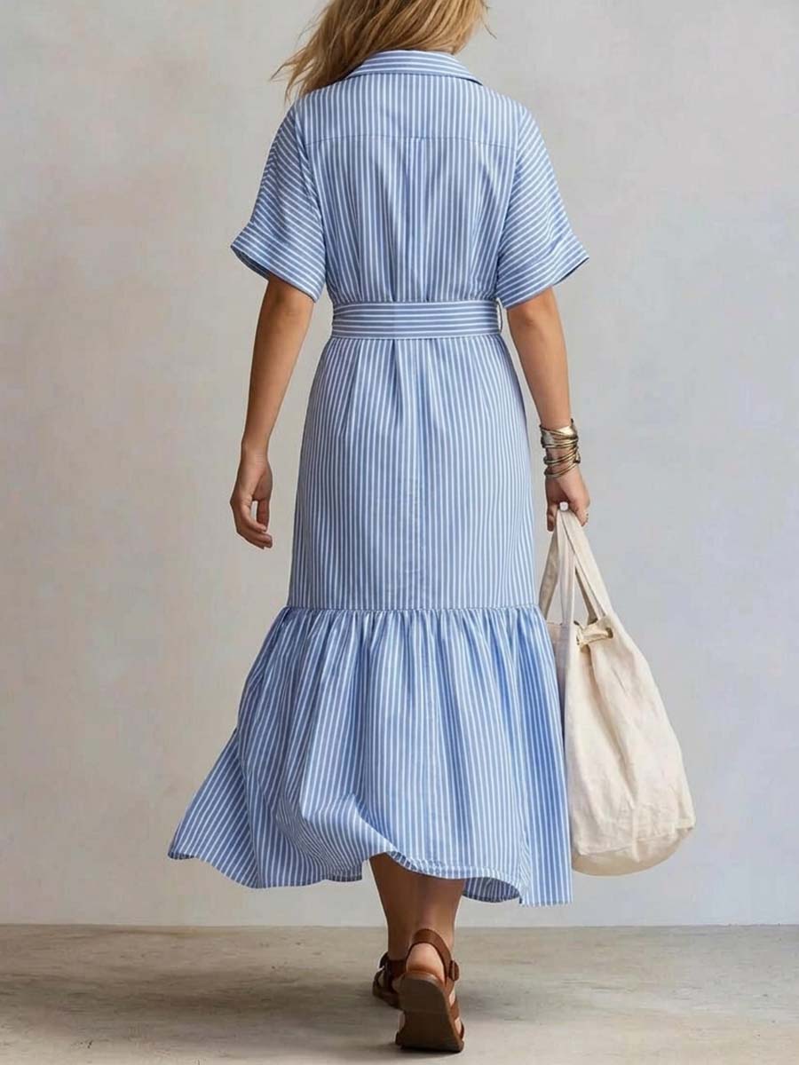 Women's Striped Pattern Art Casual Stylish Cotton Linen Dress