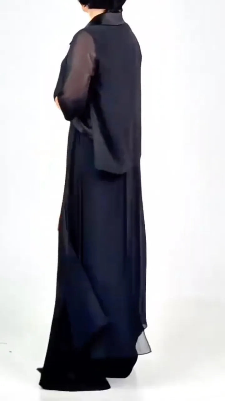 Women's Lapel Chiffon Top & Flowy Wide-Leg Pants Casual Set