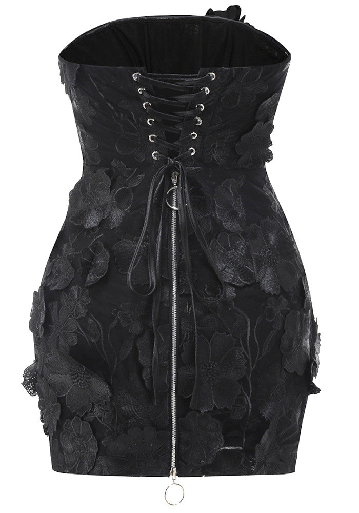 Strapless Floral Corset Dress Black