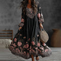 Women's Floral Art Flowy Linen Blend Casual Long Sleeve Maxi Dress