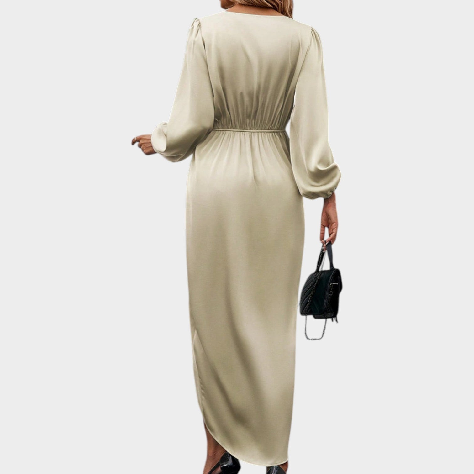 Long Sleeve Satin Wrap Dress