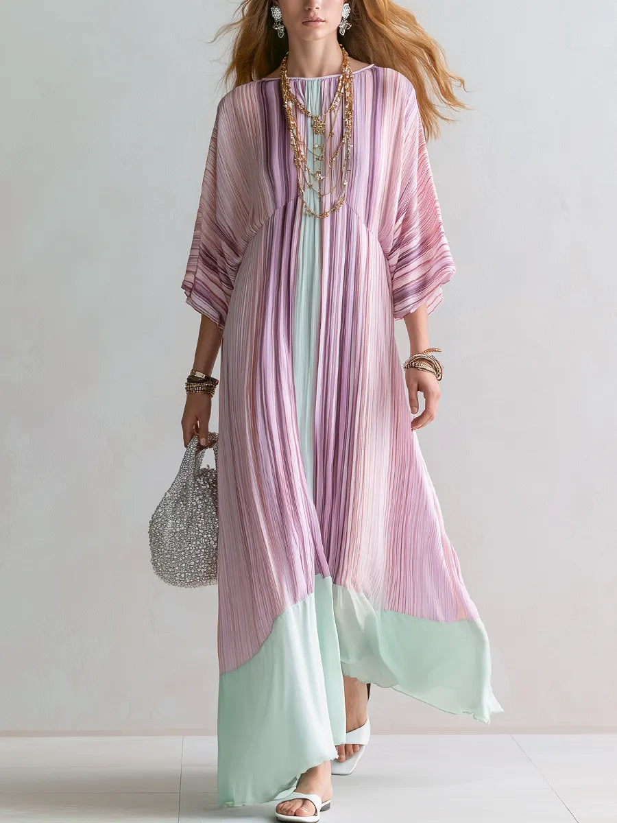 Bohemian Pink Striped Color Blocked Maxi Dress