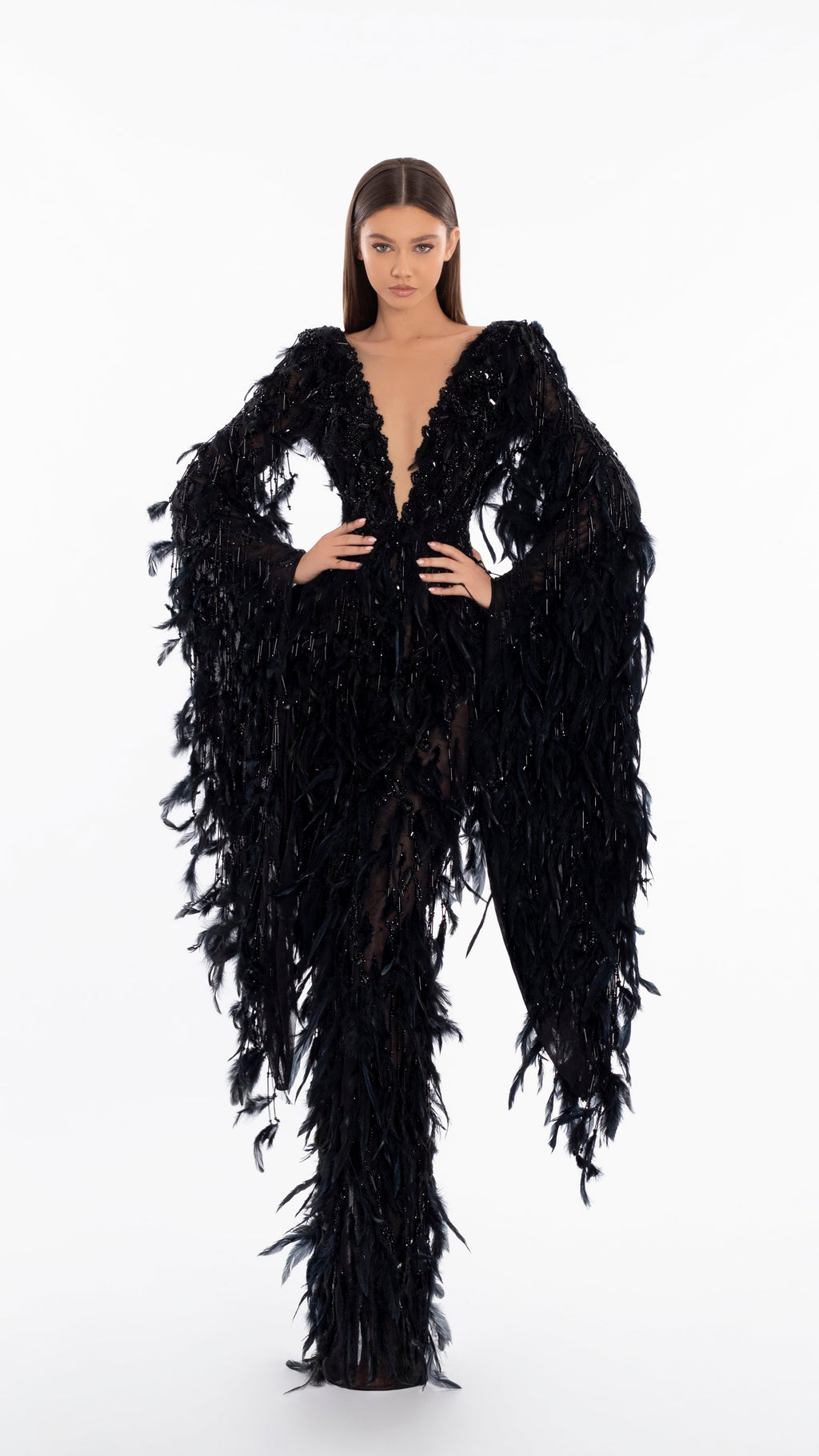V-Neck Feather Dress