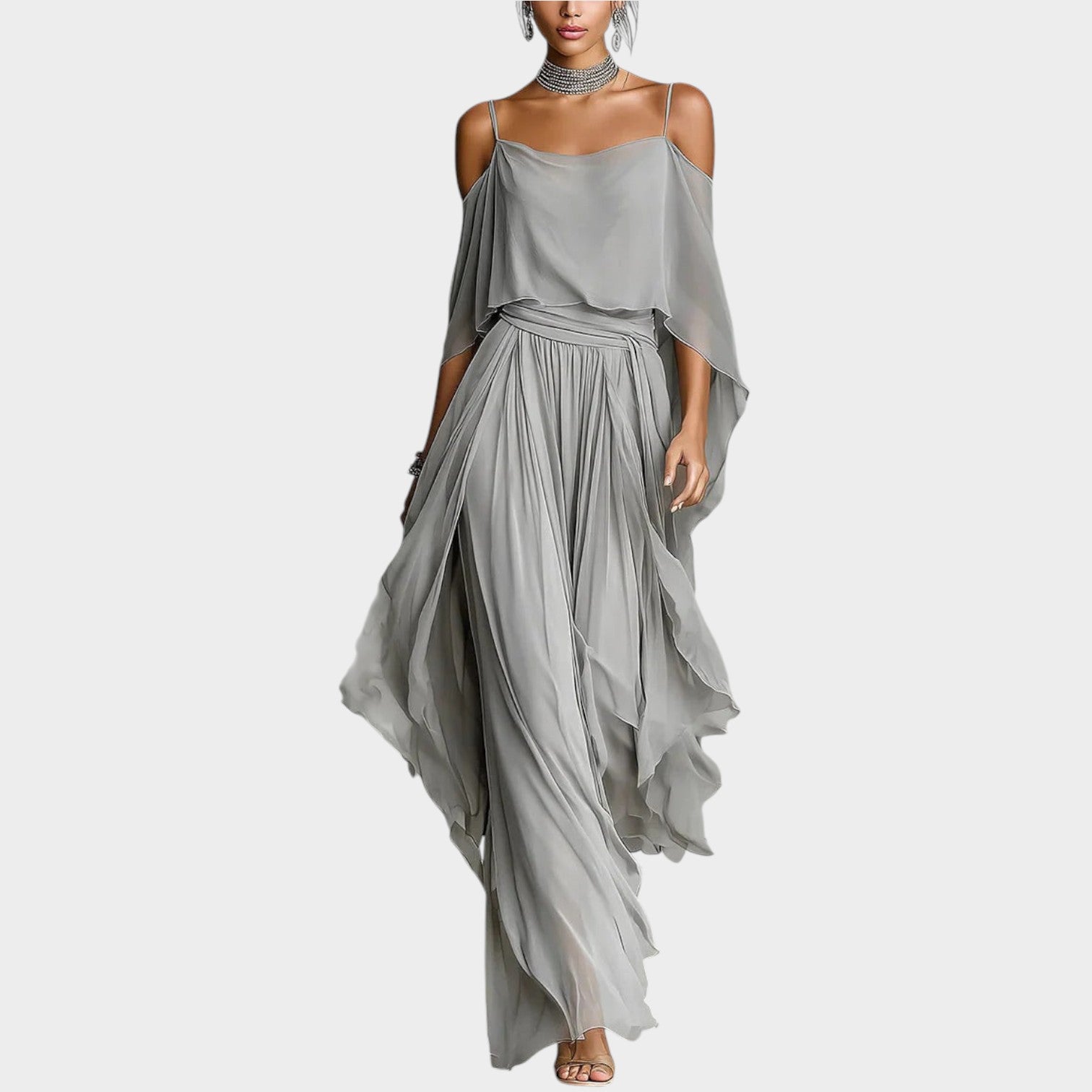 Flowing Draped Maxi Two-Piece Set